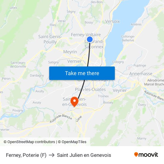 Ferney, Poterie (F) to Saint Julien en Genevois map