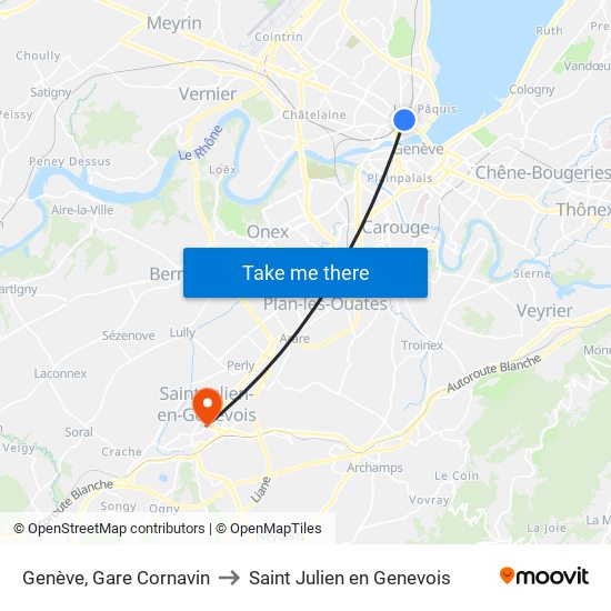 Genève, Gare Cornavin to Saint Julien en Genevois map