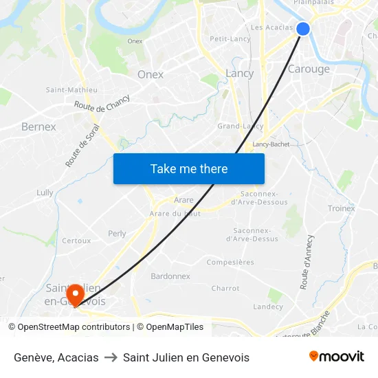 Genève, Acacias to Saint Julien en Genevois map