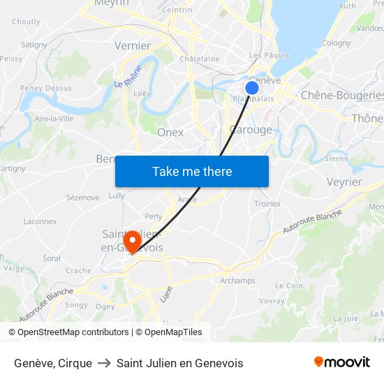 Genève, Cirque to Saint Julien en Genevois map
