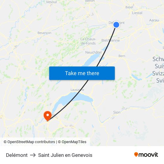 Delémont to Saint Julien en Genevois map