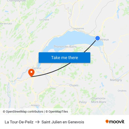 La Tour-De-Peilz to Saint Julien en Genevois map