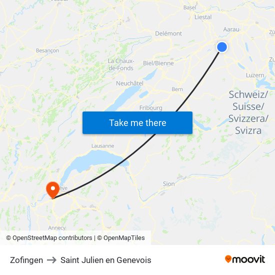 Zofingen to Saint Julien en Genevois map