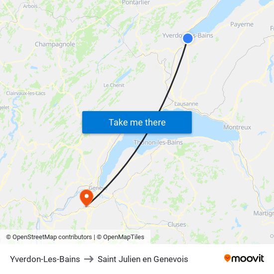 Yverdon-Les-Bains to Saint Julien en Genevois map