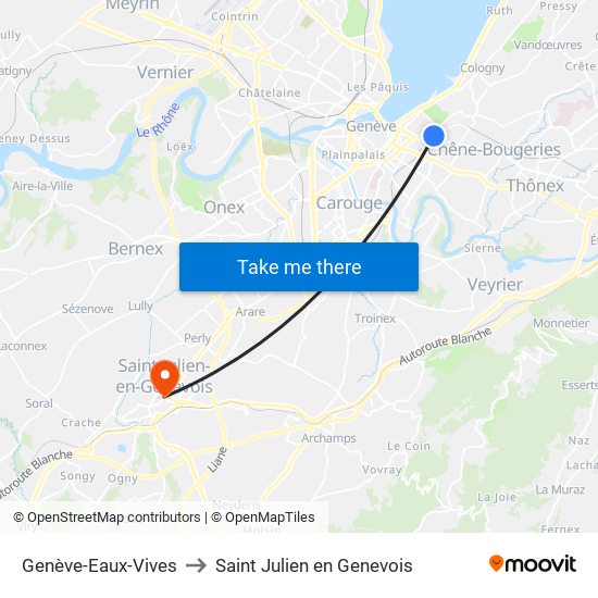 Genève-Eaux-Vives to Saint Julien en Genevois map