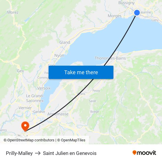 Prilly-Malley to Saint Julien en Genevois map