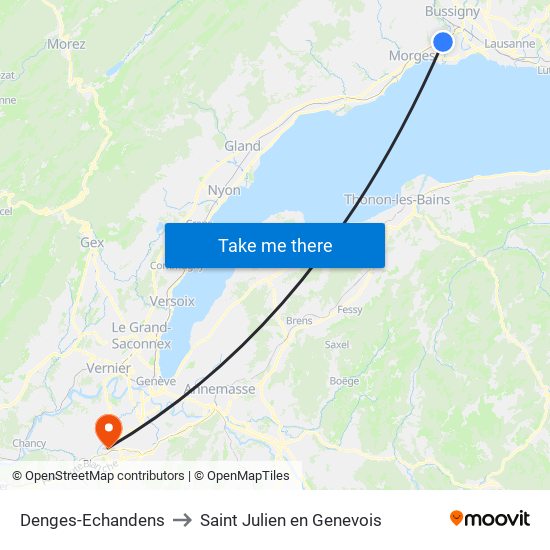 Denges-Echandens to Saint Julien en Genevois map