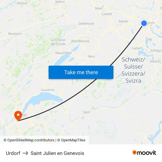 Urdorf to Saint Julien en Genevois map