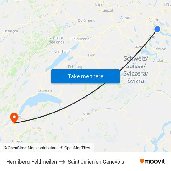 Herrliberg-Feldmeilen to Saint Julien en Genevois map