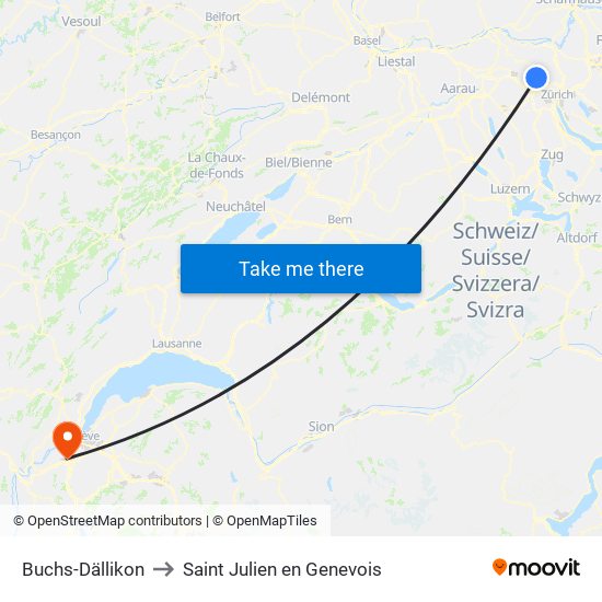 Buchs-Dällikon to Saint Julien en Genevois map