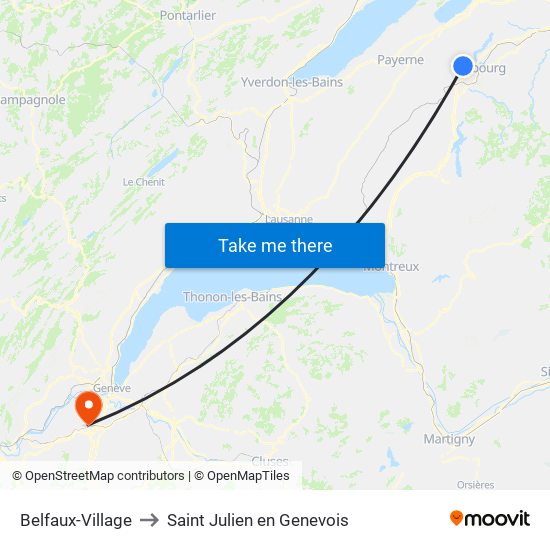 Belfaux-Village to Saint Julien en Genevois map