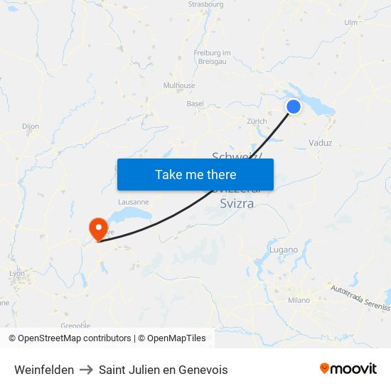 Weinfelden to Saint Julien en Genevois map