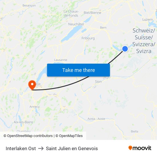 Interlaken Ost to Saint Julien en Genevois map