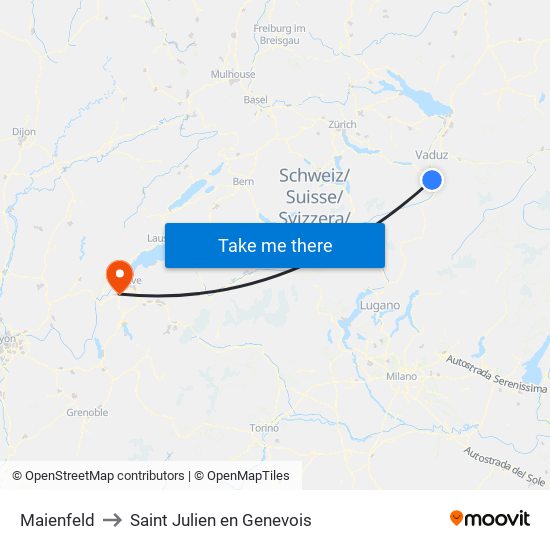 Maienfeld to Saint Julien en Genevois map