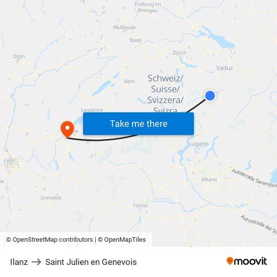 Ilanz to Saint Julien en Genevois map