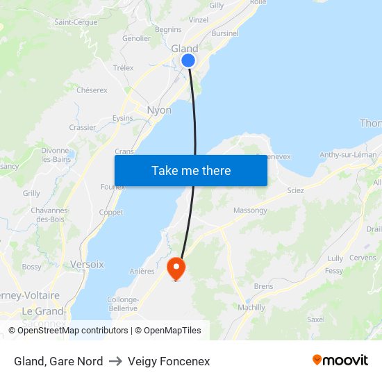 Gland, Gare Nord to Veigy Foncenex map