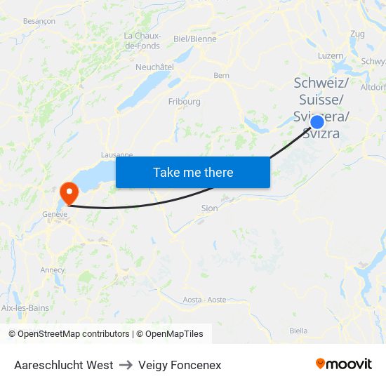 Aareschlucht West to Veigy Foncenex map