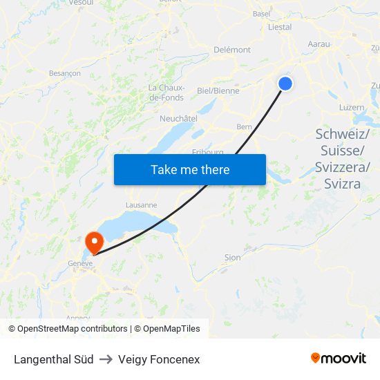 Langenthal Süd to Veigy Foncenex map