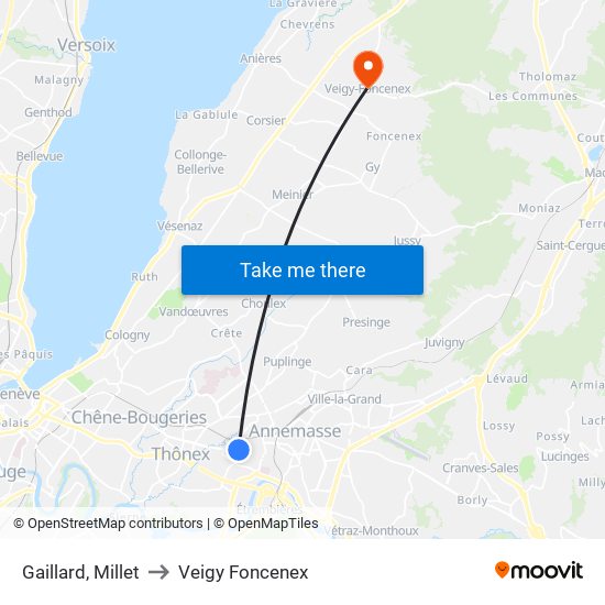 Gaillard, Millet to Veigy Foncenex map