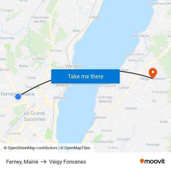Ferney, Mairie to Veigy Foncenex map
