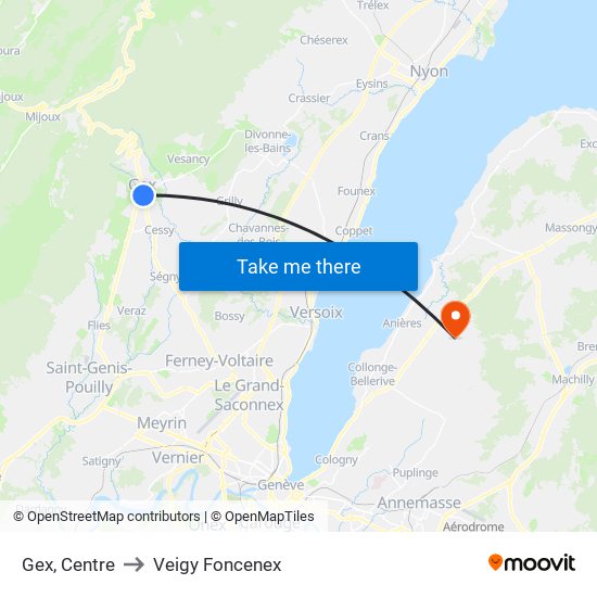Gex, Centre to Veigy Foncenex map
