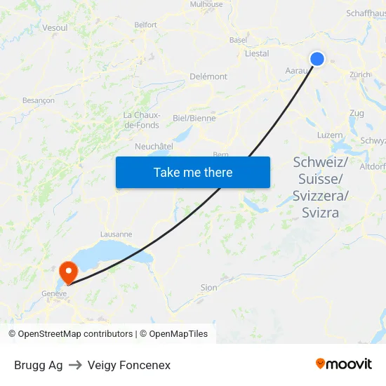 Brugg Ag to Veigy Foncenex map