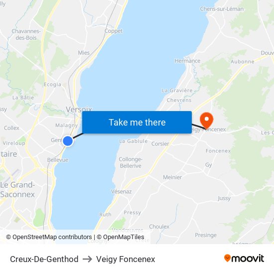 Creux-De-Genthod to Veigy Foncenex map