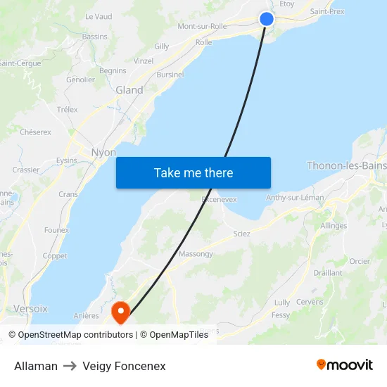 Allaman to Veigy Foncenex map