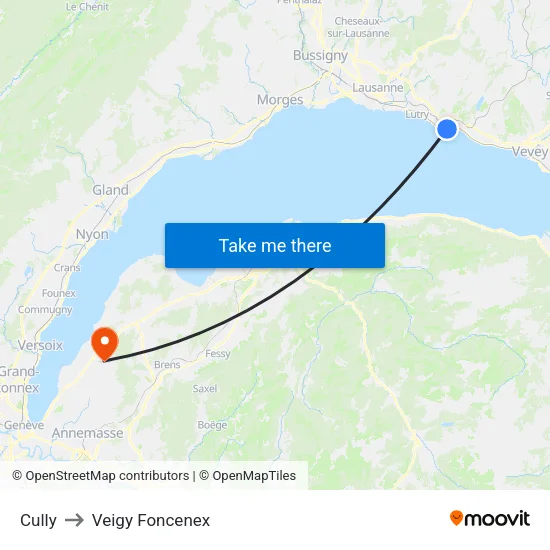 Cully to Veigy Foncenex map
