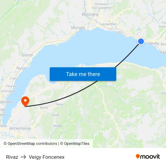 Rivaz to Veigy Foncenex map