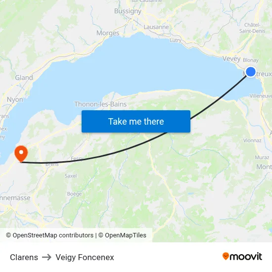 Clarens to Veigy Foncenex map