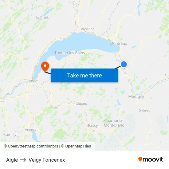 Aigle to Veigy Foncenex map