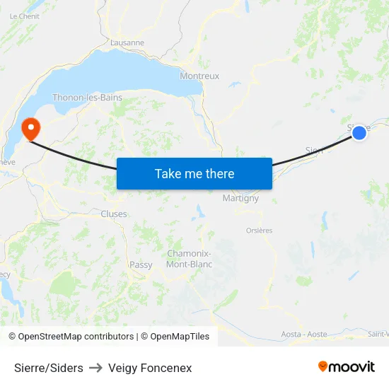 Sierre/Siders to Veigy Foncenex map