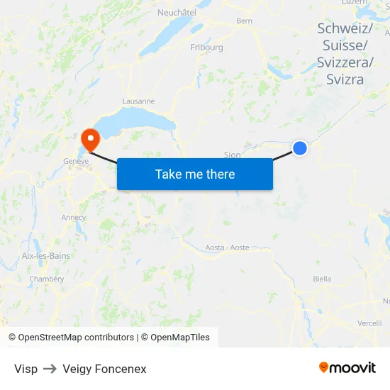 Visp to Veigy Foncenex map