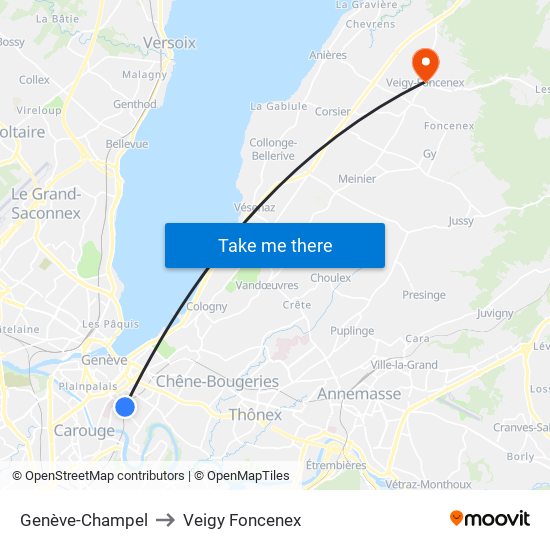 Genève-Champel to Veigy Foncenex map