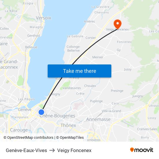 Genève-Eaux-Vives to Veigy Foncenex map