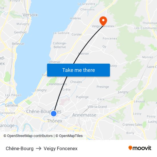 Chêne-Bourg to Veigy Foncenex map