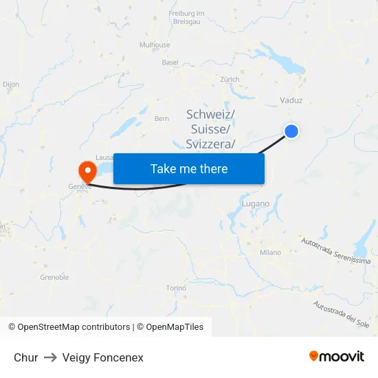 Chur to Veigy Foncenex map