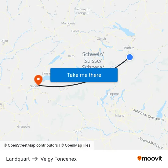 Landquart to Veigy Foncenex map