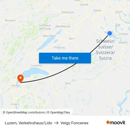 Luzern, Verkehrshaus/Lido to Veigy Foncenex map