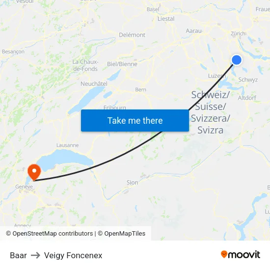 Baar to Veigy Foncenex map
