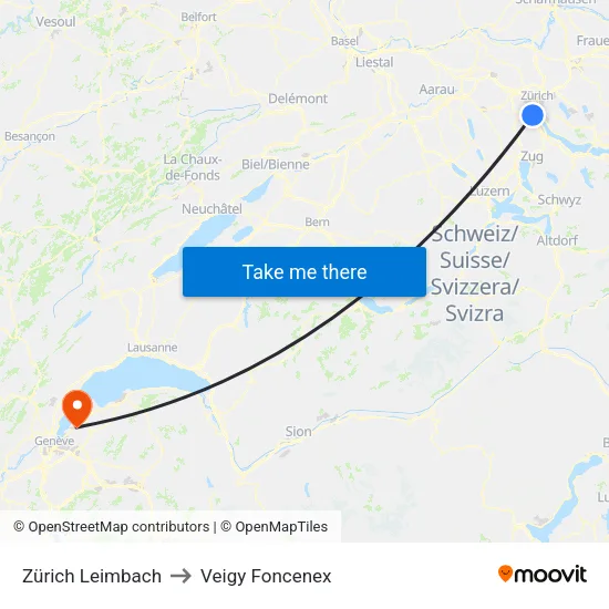 Zürich Leimbach to Veigy Foncenex map
