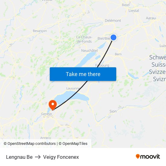 Lengnau Be to Veigy Foncenex map