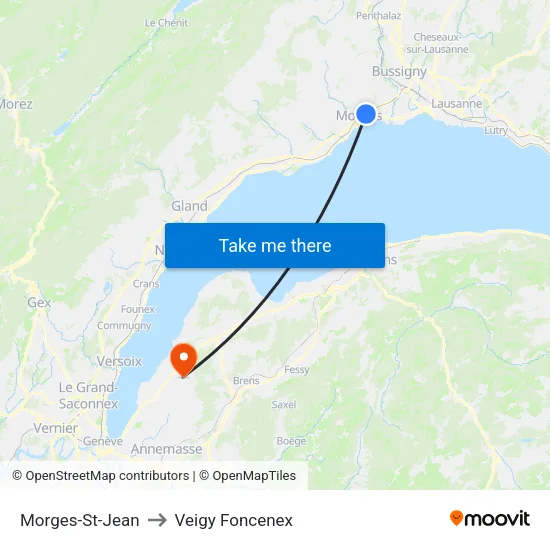 Morges-St-Jean to Veigy Foncenex map