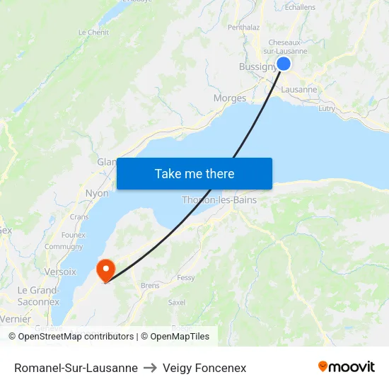 Romanel-Sur-Lausanne to Veigy Foncenex map