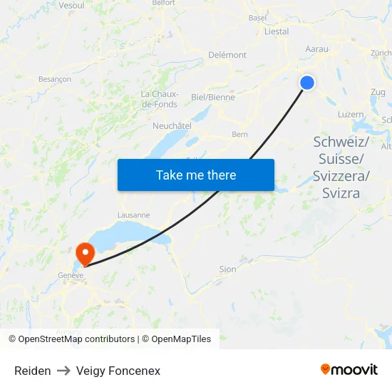 Reiden to Veigy Foncenex map