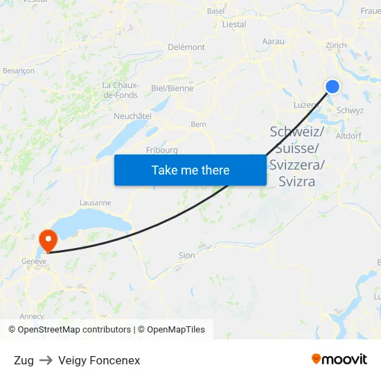 Zug to Veigy Foncenex map