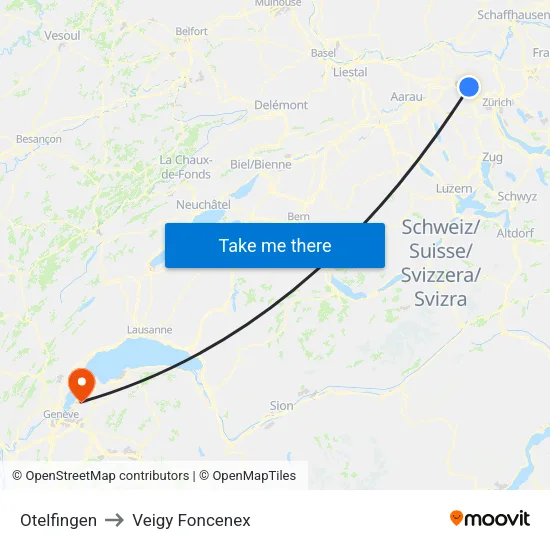 Otelfingen to Veigy Foncenex map
