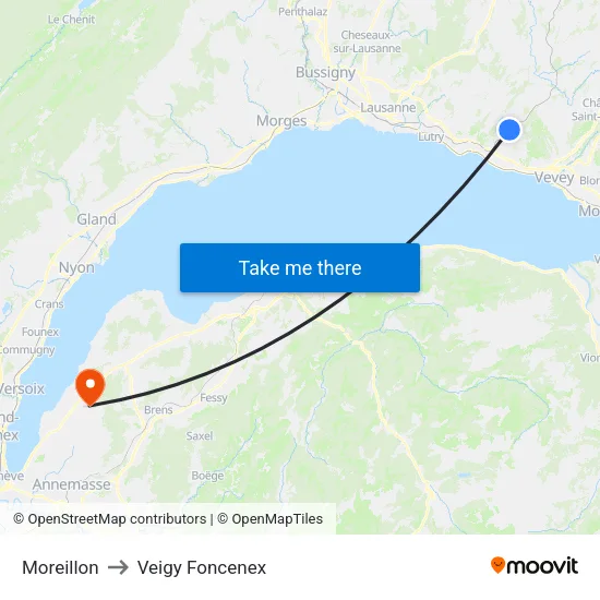 Moreillon to Veigy Foncenex map