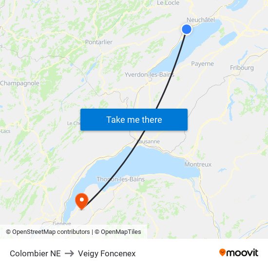 Colombier NE to Veigy Foncenex map